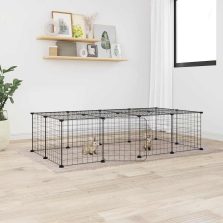   vidaXL 20 paneles fekete acél kisállatketrec ajtóval 35 x 35 cm