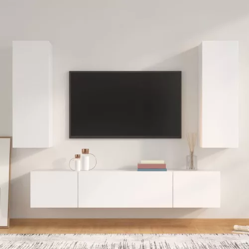 vidaXL 4 részes fehér szerelt fa TV-szekrényszett
