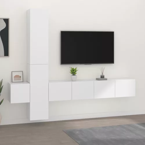 vidaXL 5 részes fehér szerelt fa TV-szekrényszett