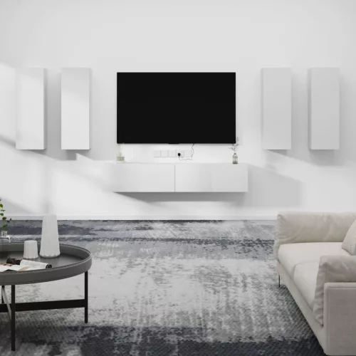 vidaXL 6 részes fehér szerelt fa TV-szekrényszett
