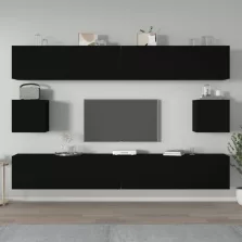 vidaXL 6 részes fekete szerelt fa TV-szekrényszett