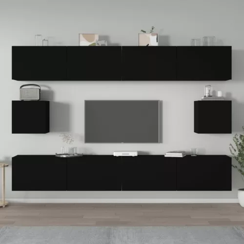 vidaXL 6 részes fekete szerelt fa TV-szekrényszett