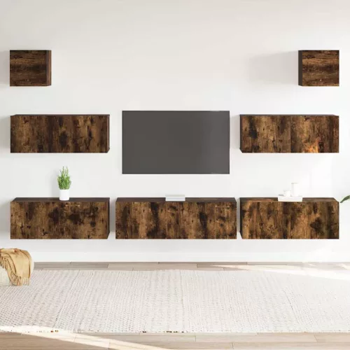 vidaXL 7 részes füstös tölgy színű szerelt fa TV-szekrényszett