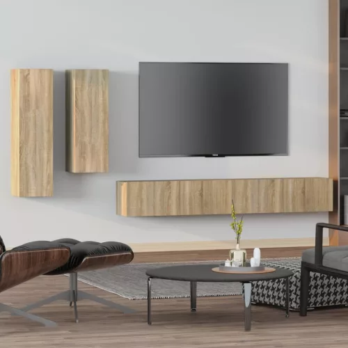 vidaXL 4 részes sonoma tölgy színű szerelt fa TV-szekrényszett