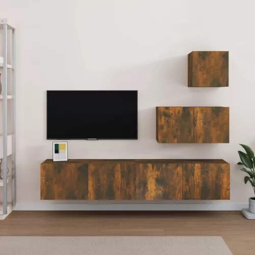 vidaXL 4 részes füstös tölgy színű szerelt fa TV-szekrényszett