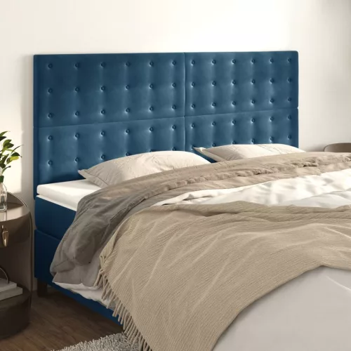 vidaXL 4 db sötétkék bársony fejtámla 90x5x78/88 cm