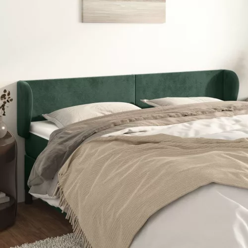 vidaXL sötétzöld bársony fejtámla szárnyakkal 203x23x78/88 cm