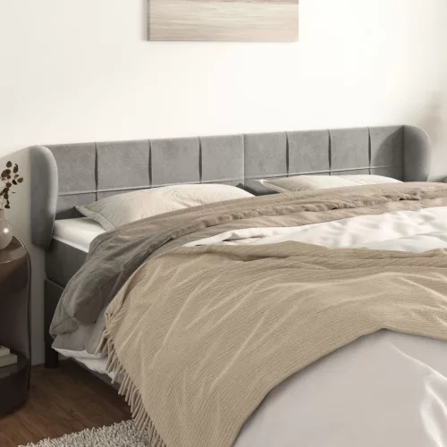 vidaXL világosszürke bársony fejtámla szárnyakkal 203x23x78/88 cm