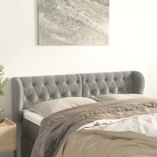 vidaXL világosszürke bársony fejtámla szárnyakkal 147x23x78/88 cm