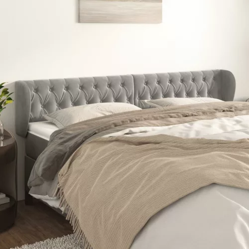 vidaXL világosszürke bársony fejtámla szárnyakkal 203x23x78/88 cm