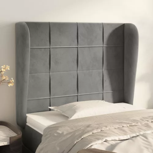 vidaXL világosszürke bársony fejtámla szárnyakkal103 x 23 x 118/128 cm