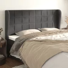   vidaXL fekete bársony fejtámla szárnyakkal 163 x 23 x 118/128 cm