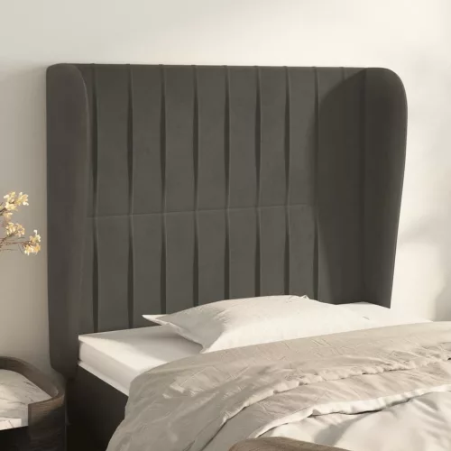 vidaXL sötétszürke bársony fejtámla szárnyakkal 83 x 23 x 118/128 cm