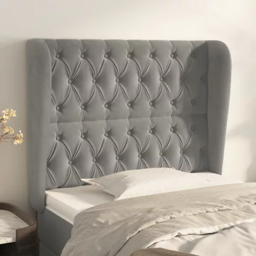vidaXL világosszürke bársony fejtámla szárnyakkal103 x 23 x 118/128 cm