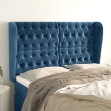   vidaXL sötétkék bársony fejtámla szárnyakkal 147 x 23 x 118/128 cm