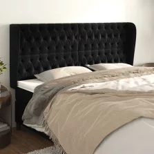  vidaXL fekete bársony fejtámla szárnyakkal 203x23x118/128 cm