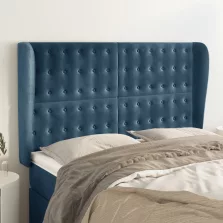   vidaXL sötétkék bársony fejtámla szárnyakkal 147 x 23 x 118/128 cm
