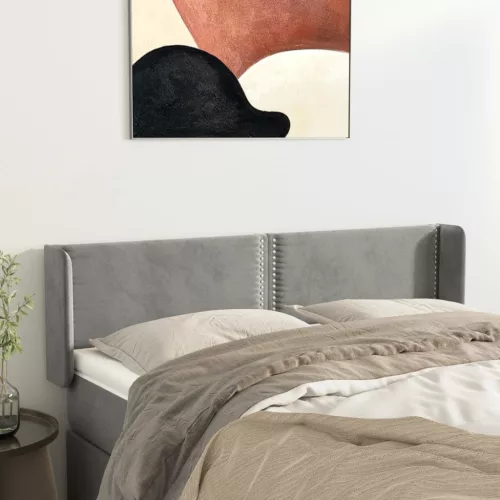 vidaXL világosszürke bársony fejtámla szárnyakkal 147x16x78/88 cm