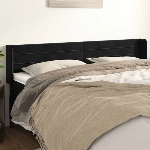 vidaXL fekete bársony szárnyas fejtámla 203x16x78/88 cm