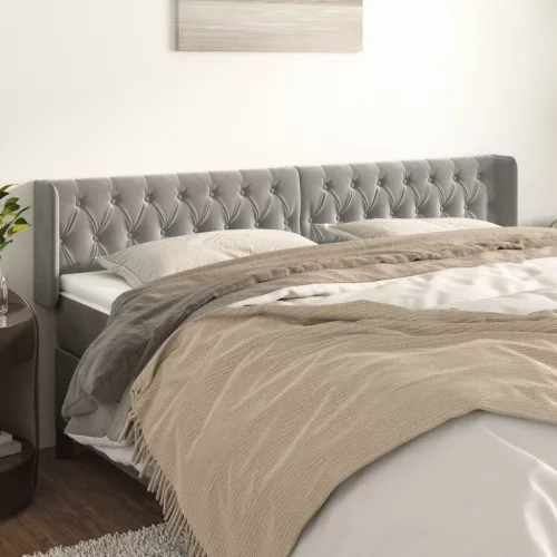 vidaXL világosszürke bársony szárnyas fejtámla 203x16x78/88 cm