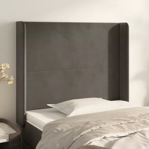 vidaXL sötétszürke bársony fejtámla szárnyakkal 83x16x118/128 cm