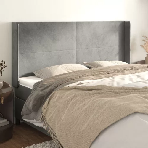 vidaXL világosszürke bársony fejtámla szárnyakkal 203x16x118/128 cm