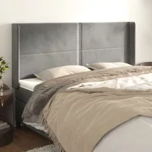   vidaXL világosszürke bársony fejtámla szárnyakkal 203x16x118/128 cm