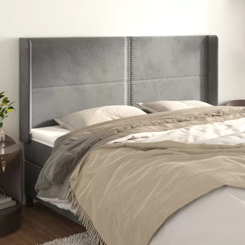 vidaXL világosszürke bársony fejtámla szárnyakkal 203x16x118/128 cm