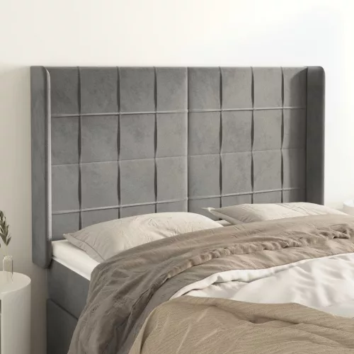 vidaXL világosszürke bársony fejtámla szárnyakkal 147x16x118/128 cm
