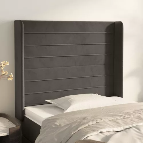 vidaXL sötétszürke bársony fejtámla szárnyakkal 83x16x118/128 cm