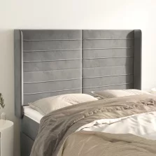   vidaXL világosszürke bársony fejtámla szárnyakkal 147x16x118/128 cm