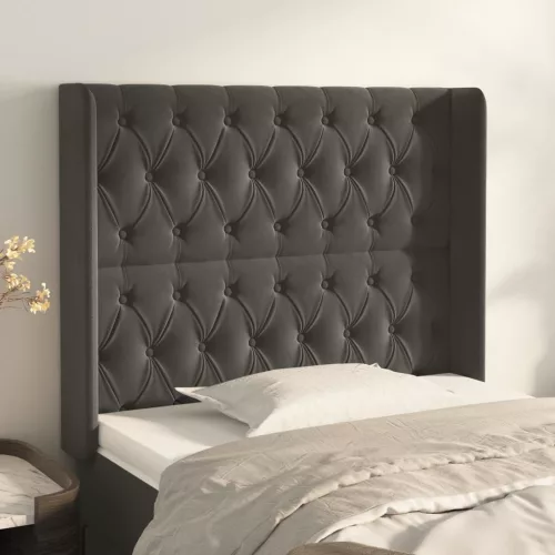 vidaXL sötétszürke bársony fejtámla szárnyakkal 93x16x118/128 cm