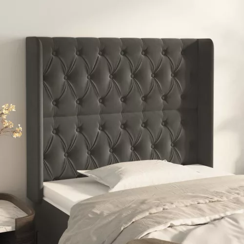 vidaXL sötétszürke bársony fejtámla szárnyakkal 103x16x118/128 cm