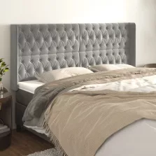   vidaXL világosszürke bársony fejtámla szárnyakkal 203x16x118/128 cm