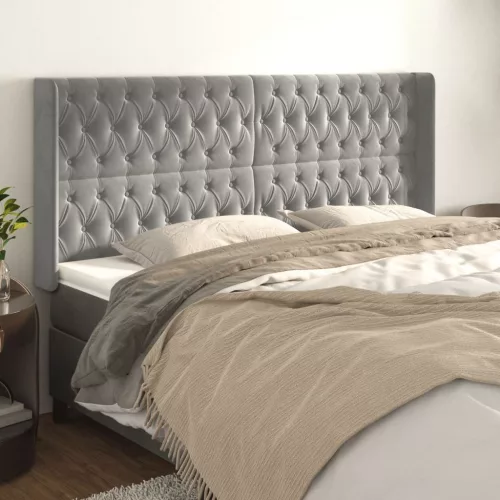 vidaXL világosszürke bársony fejtámla szárnyakkal 203x16x118/128 cm