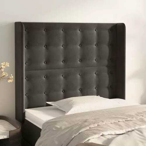vidaXL sötétszürke bársony fejtámla szárnyakkal 93x16x118/128 cm