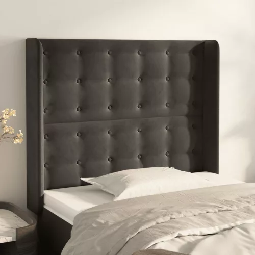 vidaXL sötétszürke bársony fejtámla szárnyakkal 103x16x118/128 cm
