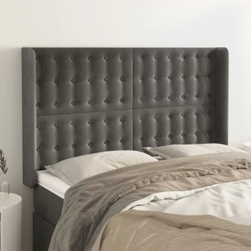 vidaXL sötétszürke bársony fejtámla szárnyakkal 147x16x118/128 cm