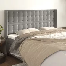   vidaXL világosszürke bársony fejtámla szárnyakkal 203x16x118/128 cm