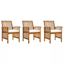 vidaXL 3 db kerti tömör akácfa étkezőszék párnákkal