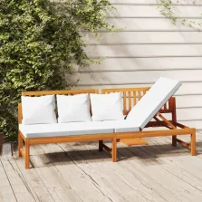   vidaXL tömör akácfa kanapé krémszínű párnákkal 200 x 60 x 75 cm