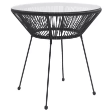   vidaXL fekete rattan és üveg kerti étkezőasztal Ø70 x 74 cm