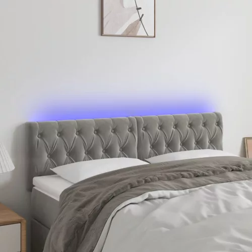 vidaXL világosszürke bársony LED-es fejtámla 144 x 7 x 78/88 cm