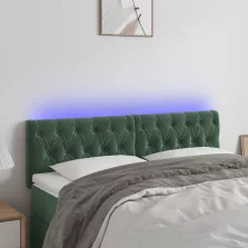   vidaXL sötétzöld bársony LED-es fejtámla 144 x 7 x 78/88 cm