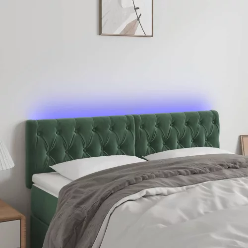 vidaXL sötétzöld bársony LED-es fejtámla 144 x 7 x 78/88 cm