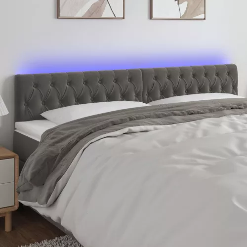 vidaXL sötétszürke bársony LED-es fejtámla 180 x 7 x 78/88 cm