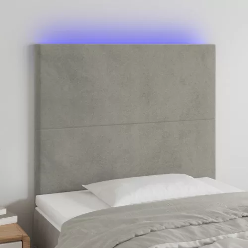 vidaXL világosszürke bársony LED-es fejtámla 100x5x118/128 cm