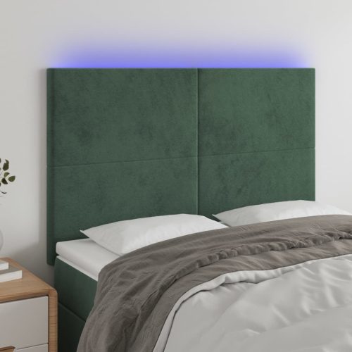 vidaXL sötétzöld bársony LED-es fejtámla 144x5x118/128 cm