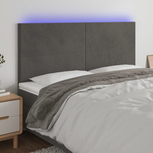 vidaXL sötétszürke bársony LED-es fejtámla 160x5x118/128 cm