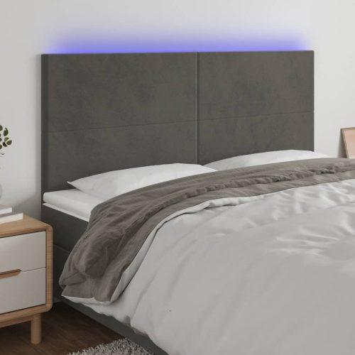 vidaXL sötétszürke bársony LED-es fejtámla 180x5x118/128 cm